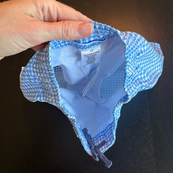 NWT! Ruffle Butts Rugged Butts Blue Gingham Kids Swimming Trunks Bathingsuit - Picture 4 of 4